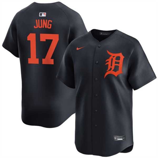 Mens Detroit Tigers #17 Jace Jung Black 2024 Alternate Limited Stitched Baseball Jersey Dzhi